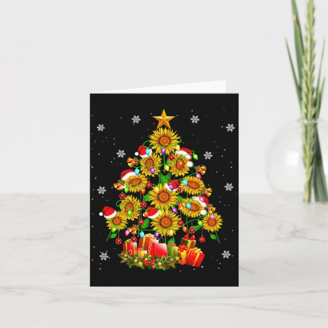 Tarjeta Santa Sunflower Christmas Tree Xmas Lights Santa S (Anverso)