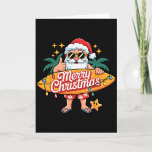 Tarjeta Santa Surfing Playa Hawaiana Navidad En Julio Tro
