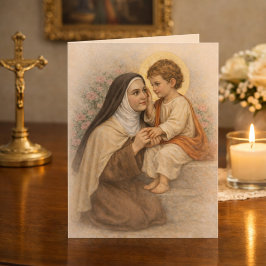 Tarjeta Santa Teresita con Niño Jesús Católica