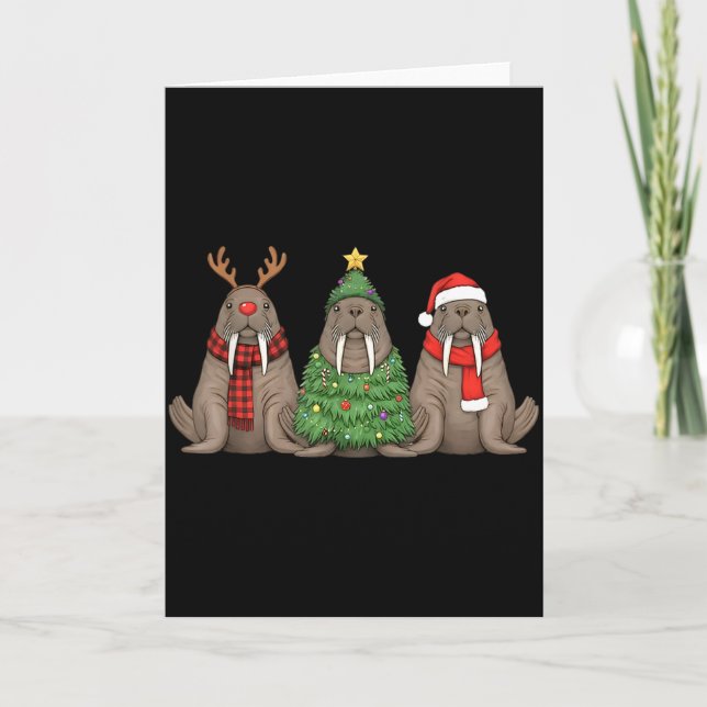 Tarjeta Santa Walrus Christmas Tree Walrus Lover Animal Xm (Anverso)