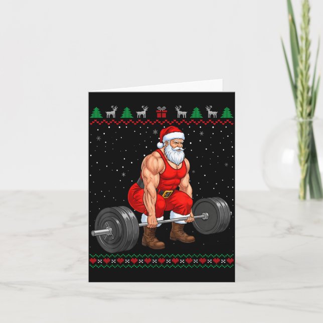 Tarjeta Santa Weightlifting Christmas Deadlift Gym Ugly Sw (Anverso)