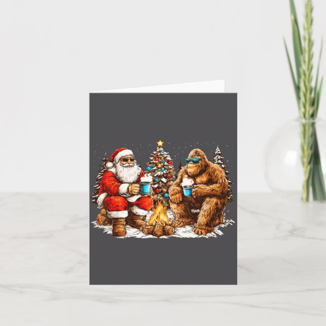 Tarjeta Santa With Bigfoot Christmas Campfire Funny Sasqua (Anverso)