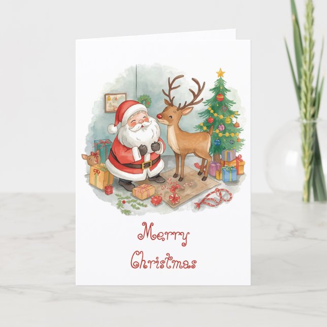 Tarjeta Santa with toys and reindeer & whimsical Christmas (Anverso)