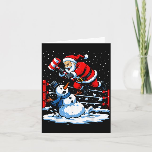 Tarjeta Santa Xmas Snow Lights Wrestling Funny Wrestling C (Anverso)