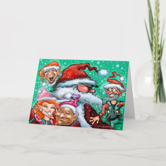 Tarjeta Santa y duendes de Navidad