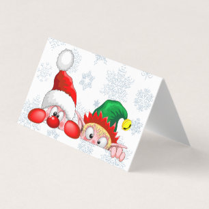 Tarjeta Santa y Elf Cute y graciosos personajes Peeking