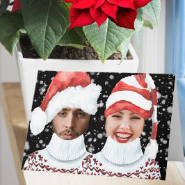 Tarjeta Santa y Elfo Divertido Foto Personalizada Navidad