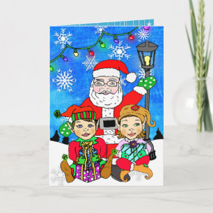 Tarjeta Santa y Elfos Navideños Caprichosos