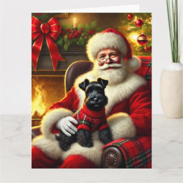 Tarjeta Santa y Escocia Terrier en suéter festivo