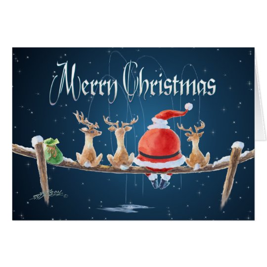 Tarjeta SANTA y fishin y TEXTO del RENO de SHARON SHARPE