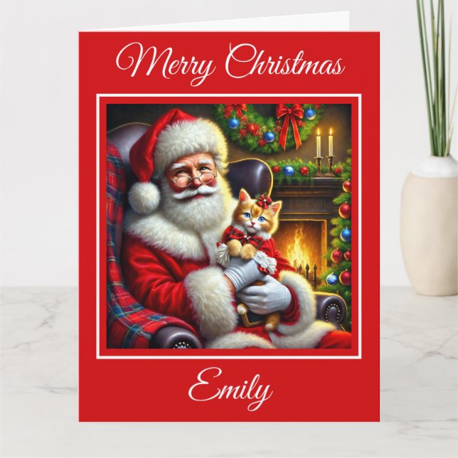 Tarjeta Santa y Ginger Kitten en rojo (Anverso)