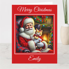 Tarjeta Santa y Ginger Kitten en rojo