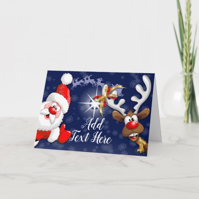 Tarjeta Santa y los renos Feliz Personalizado (Anverso)