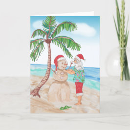 Tarjeta Santa y muñeco de nieve arenoso de acuarela Navida