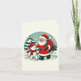 Tarjeta Santa y pequeño oso polar