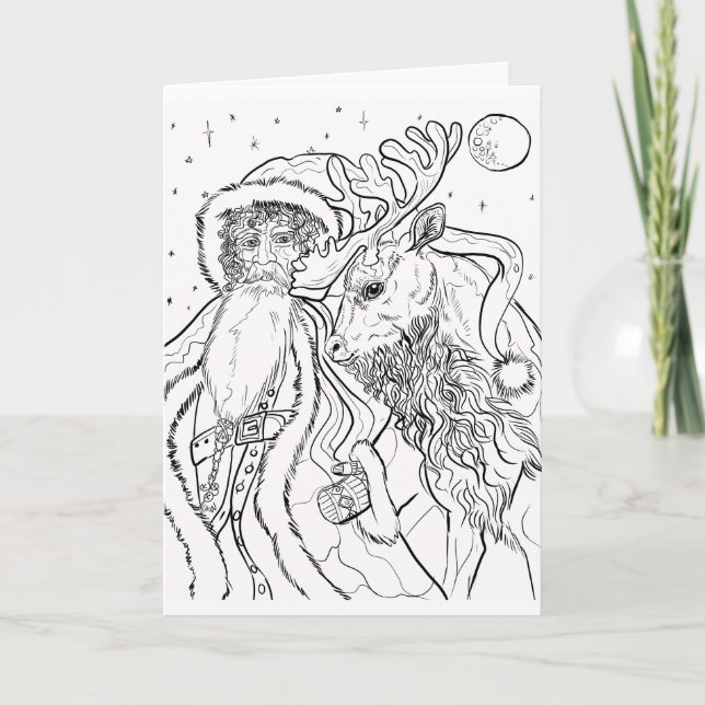 Tarjeta Santa y Reno Colorí tu propia Navidad (Anverso)