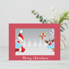 Tarjeta Santa y renos con navidades de máscaras de corona