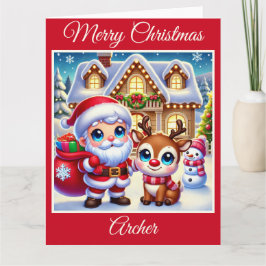 Tarjeta Santa y Rudolph los renos de la nariz roja