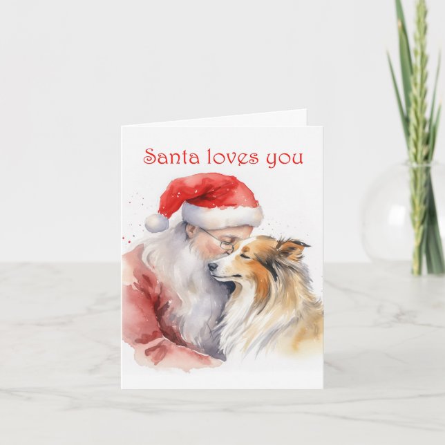 Tarjeta Santa y Sheltie (Anverso)