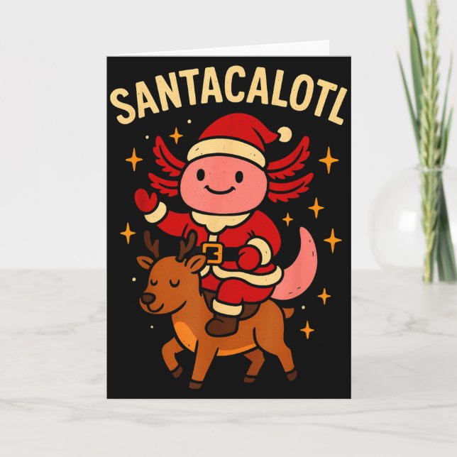 Tarjeta Santacalotl Santa Claus Cute Axolotl Snow Reindeer (Anverso)