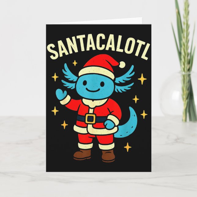 Tarjeta Santacalotl Santa Claus Cute Blue Axolotl New Year (Anverso)