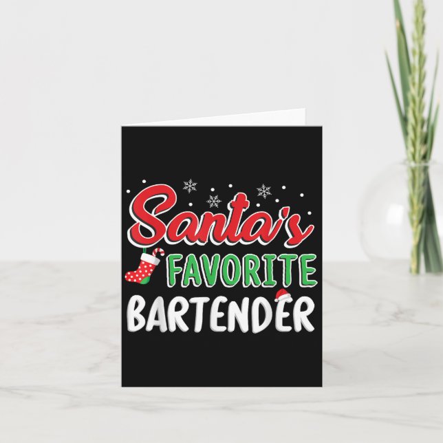 Tarjeta Santa's Favorite Bartender T Shirt Cute Xmas Party (Anverso)