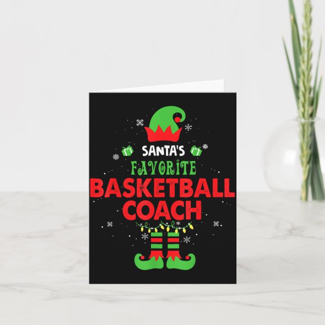 Tarjeta Santa's Favorite Basketball Coach Funny Elf Family (Anverso)