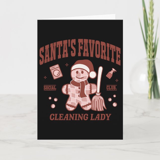 Tarjeta Santa's Favorite Cleaning Lady Christmas Retro Hou (Anverso)