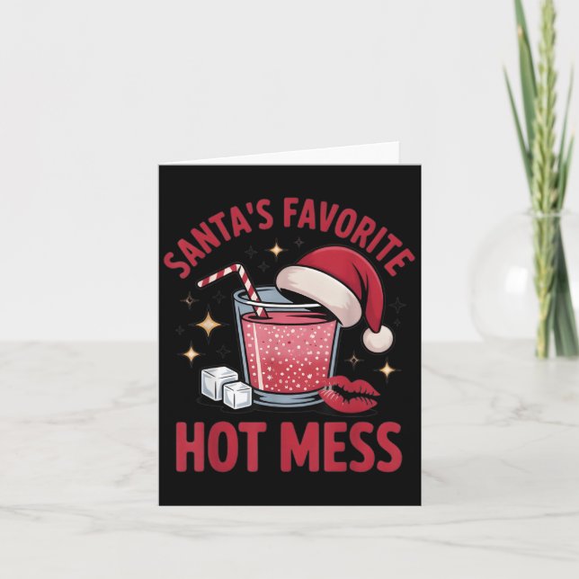 Tarjeta Santa's Favorite Hot Mess Christmas Funny Margarit (Anverso)