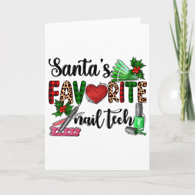 Tarjeta Santa's Favorite Nail Tech Merry Christmas Xmas Ho (Anverso)
