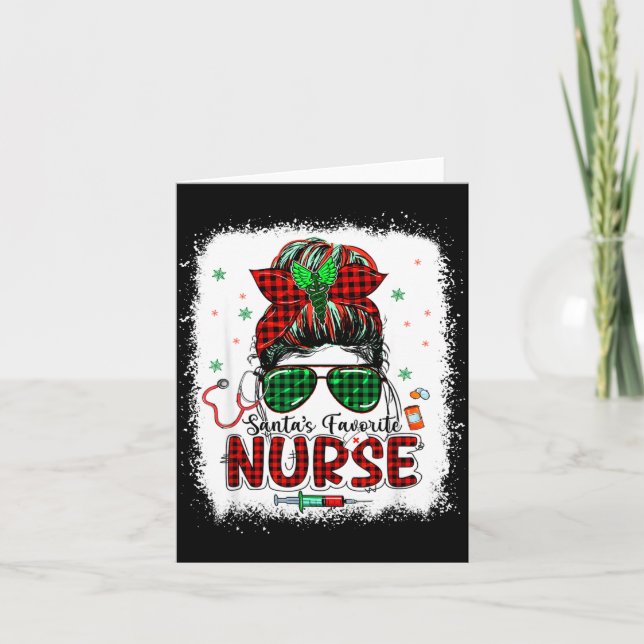 Tarjeta Santas Favorite Nurse Christmas Santa Hat Light Me (Anverso)