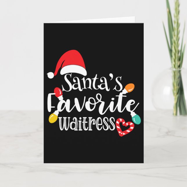 Tarjeta Santa's Favorite Waitress Christmas Lights Santa H (Anverso)