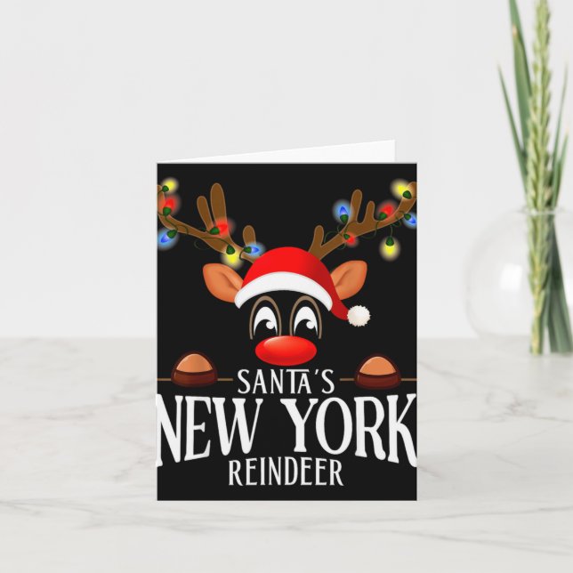 Tarjeta Santas New York Reindeer Funny Xmas Matching Pjs  (Anverso)