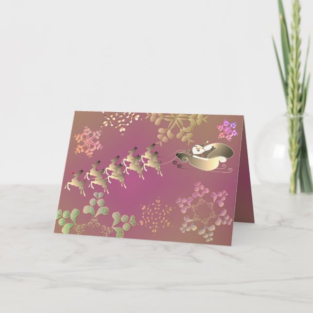 Tarjeta Santa's Reindeer and Snowflakes Card (Anverso)
