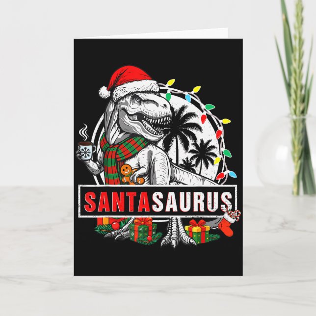 Tarjeta Santasaurus T Rex Dinosaur Divertido Santa Saurus  (Anverso)