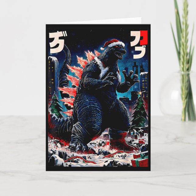 Tarjeta Santazilla Monstruo Japonés Kaiju Dinosaurio Navid (Anverso)