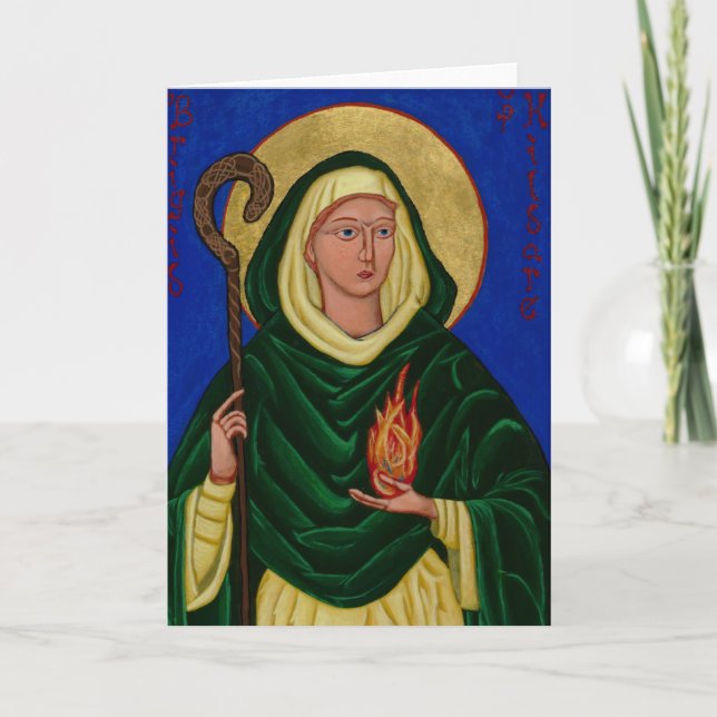 Tarjeta Santo Brigid con el fuego santo (Anverso)