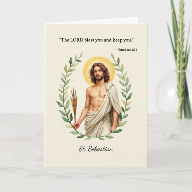 Tarjeta Santo Sebastián Paz y Bendiciones de Dios Escritur (Anverso)