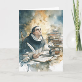 Tarjeta Santo Tomás de Aquino con pluma