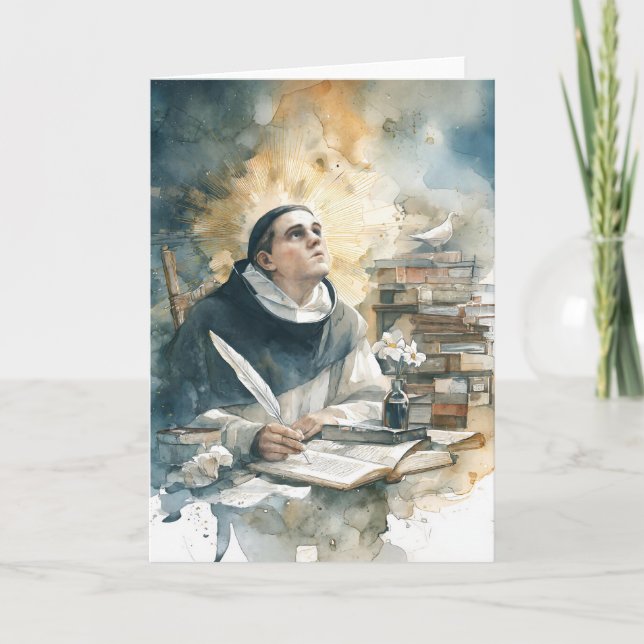 Tarjeta Santo Tomás de Aquino con pluma (Anverso)