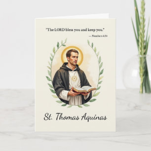 Tarjeta Santo Tomás de Aquino Paz de Dios con Escrituras