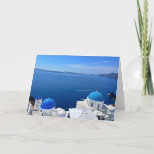 Tarjeta Santorini Grecia Foto de la iglesia Domed azul