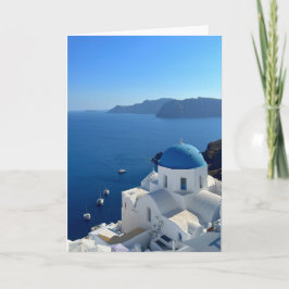 Tarjeta Santorini Grecia Foto de la iglesia Domed azul