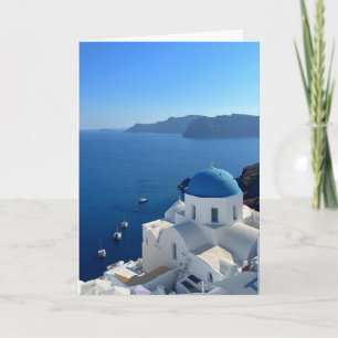 Tarjeta Santorini Grecia Foto de la iglesia Domed azul