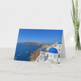 Tarjeta Santorini Grecia Foto de la iglesia Domed azul