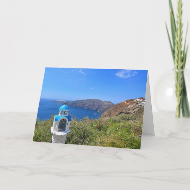 Tarjeta Santorini Grecia Iglesia de Cúpula Azul (Anverso)