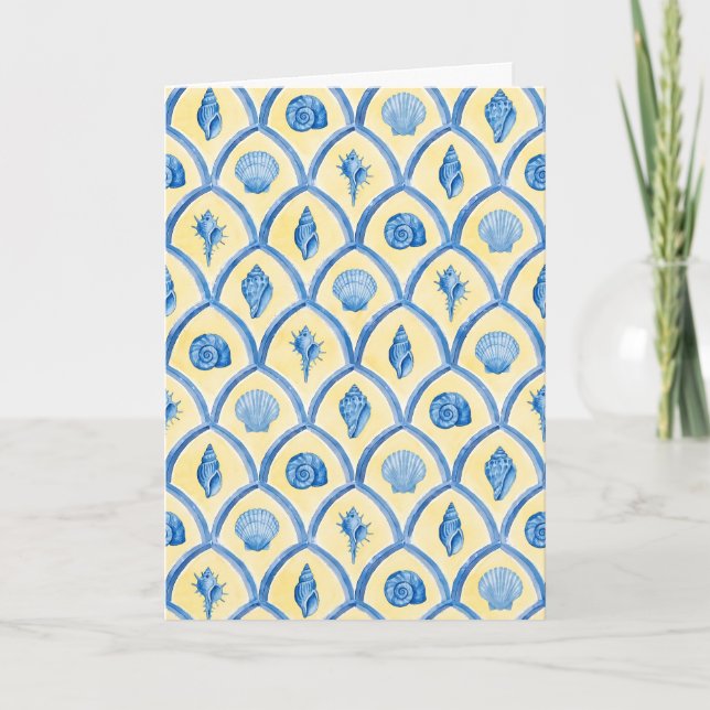 Tarjeta Santorini Shells Yellow Blue Watercolor Stationery (Anverso)