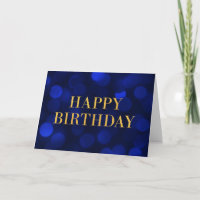 Sapphire Blue Bokeh ilumina oro Feliz cumpleaños