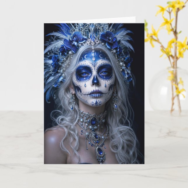 Tarjeta Sapphire Moon Calavera – Día Celestial de los Muer (flor amarilla)