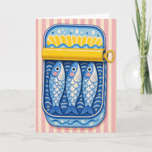 Tarjeta Sardinas Divertidas Amante de Peces Lindos Retro C